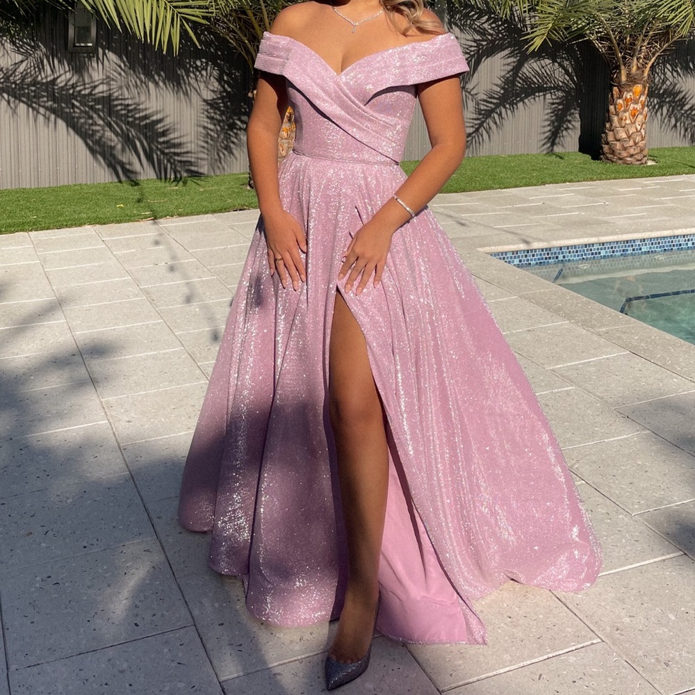 Sparkly pink/purple prom and wedding guest dress